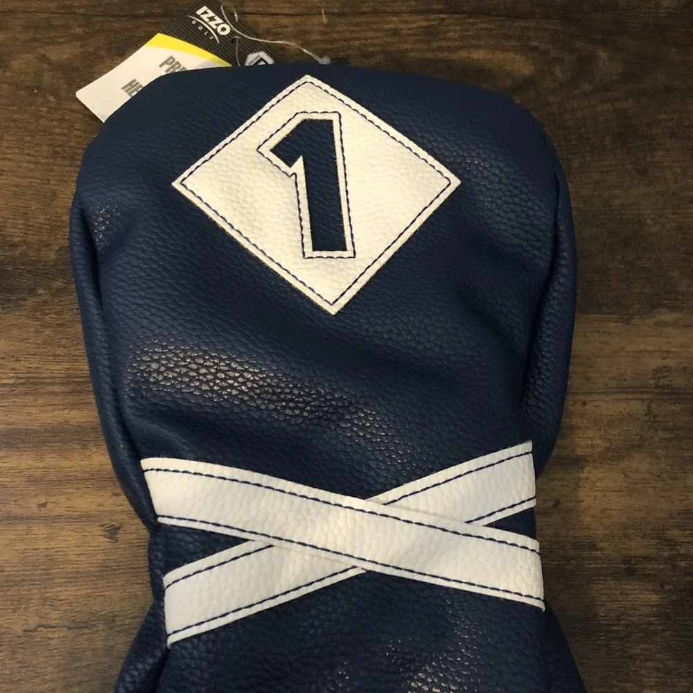 Izzo Premium Driver Headcover Navy White Fits Up To 460CC Durable Golf‎ Cover